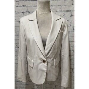 Banana Republic Herringbone Single Button Blazer Off White Rayon Blend Size 8